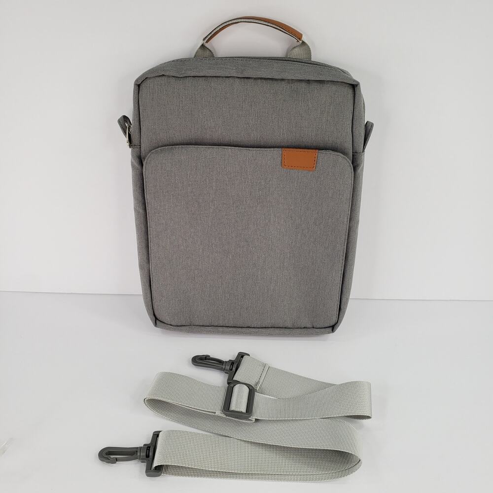 Tablet iPad Crossbody Carrying Case Bag Gray Softsided Canvas Zip Close  Lt Grey